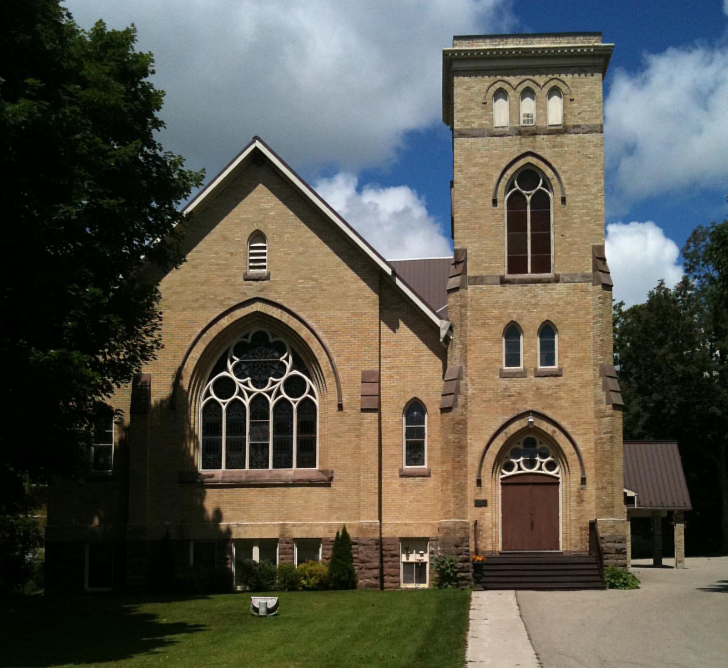 The buff-brick St. Andrew's Presbyterian church on Frederick Street East, where the Canadian Reformed congregation meets